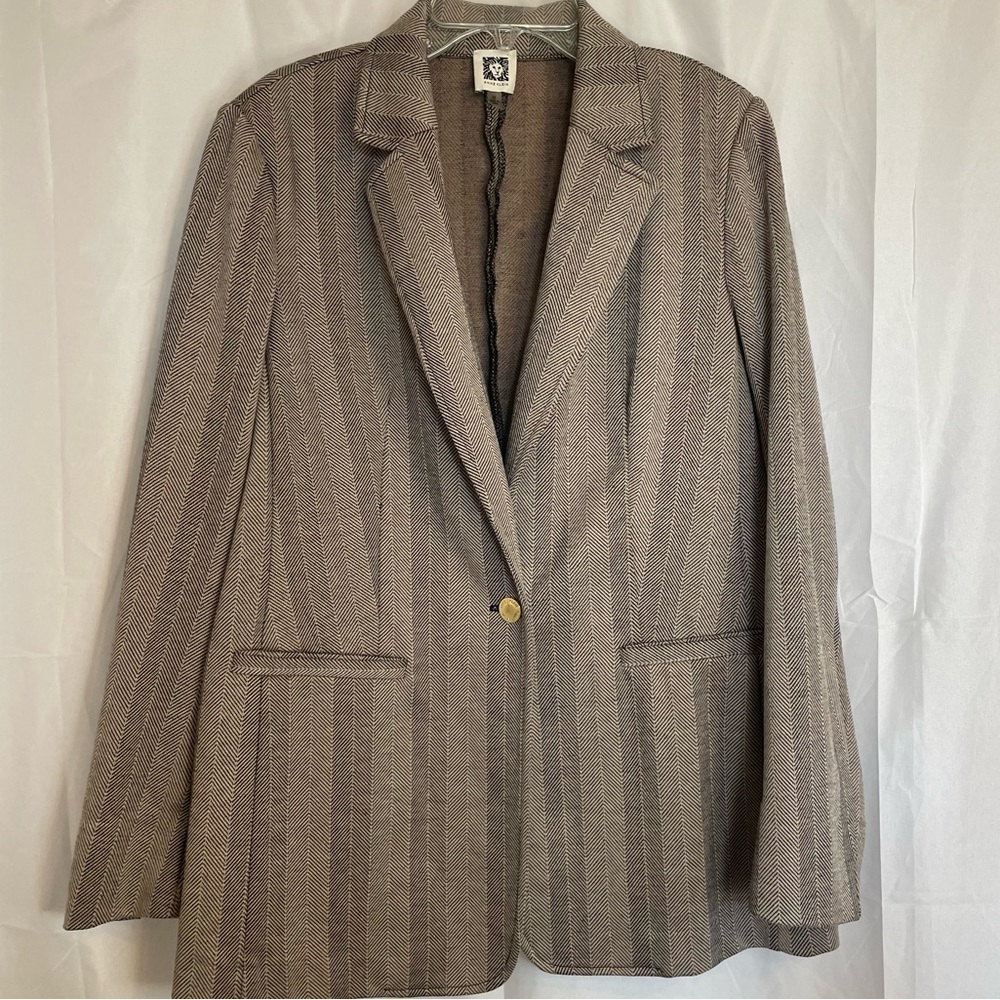 ANNE KLEIN Women’s Tan Black Blazer Jacket Single Button Size Medium